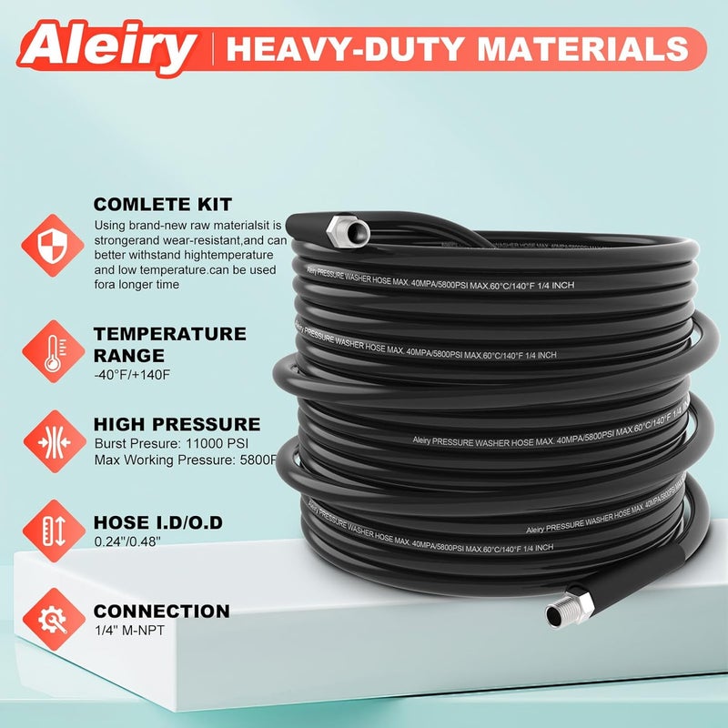 Aleiry Sewer Jetter Kit for Pressure Washer, Water Jet Drain Cleaning Hose with Pionter Button Nose Nozzle 1/4" NPT Sewer Cleaning Tool High-Pressure Nozzles,5800 PSI 25 FT - Image 2